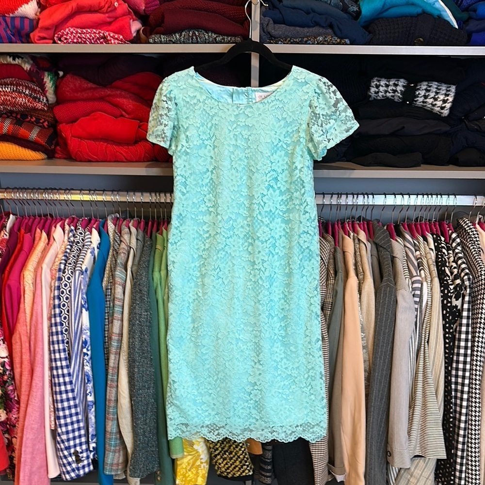 Children’s Place dark mint lace overlay short sleeve sheath dress size XS NWT
